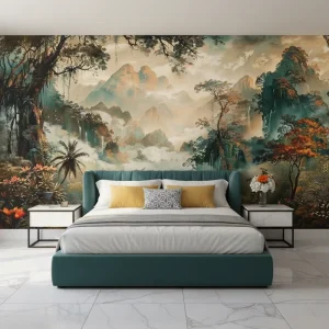 Removable Waterproof Home Wall Decoration Tropical Plant River and Mountain Natural Landscape Wallpaper Mural