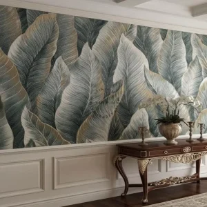 Removable Waterproof Large Plant Leaf Mural Living Room Area Decor Retro Plant Leaf Wallpaper for Home Wall Decoration