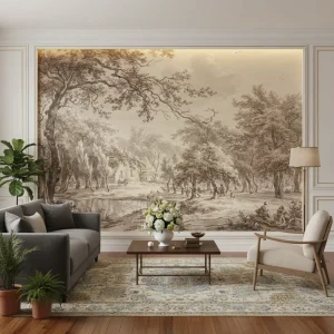 Removable Waterproof Modern 3D Paper Bedroom Wall Decoration Forest Edge Peasants Village Countryside Landscape Wallpaper Mural