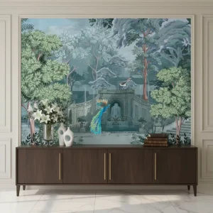Removable Waterproof Modern Living Room & Bedroom Wall Decoration Peacock Forest Garden Mural Wallpaper