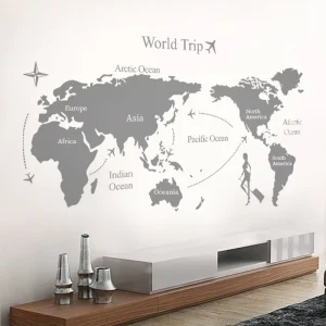 Removable World Map Wall Stickers Cute Animals Sunflower Butterfly Self Adhesive Vinyl Decals for Kids Nursery Home Wall Art