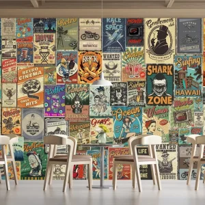 Retro American Poster Art Splicing Peeling and Pasting PVC Wallpaper Murals