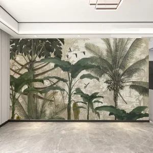 Retro Hand Painted Background Wallpaper Nanyang Style Tropical Rainforest Plants Southeast Asia Hotel Restaurant B&B Wallpaper