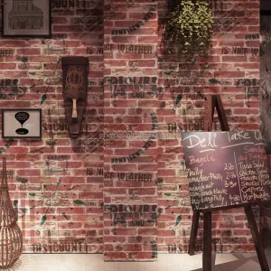 Retro Style Graffiti Effect Restaurant Bar Pub Decoration 3D Brick Wallpaper