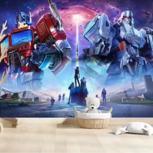 Robot Battle Scene Wall Mural High-Resolution Transformers Design Wall Paper Kids Bedroom Hotel Kids Suite Scratch Resistant