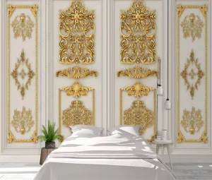 Royal Style Mural for Bedroom Hotel Use Luxury European Court Gold Relief Wallpaper Home Decoration