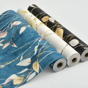 Rustic Gilded 3D Leaves PVC Aluminum Film Self-Adhesive Wallpaper Peel and Stick Wall Covering for Living Room Home Decoration