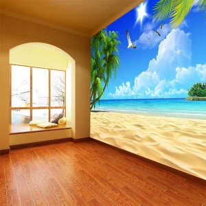 Sea Beach and Forest Wall Murals Natural Scenery Ocean View Customizable Background Wallpaper