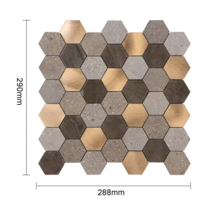 Self Adhesive 3D Hexagonal Metal Mosaic Tiles for Bar Counters Living Rooms Kitchens and KTV Feature Walls