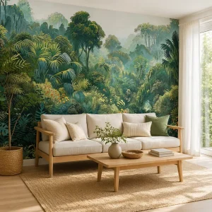 Self Adhesive 3D Waterproof Lush Tropical Rainforest Wall Mural Eco-Friendly Wallpaper for Living Room & Bedroom Home Decor