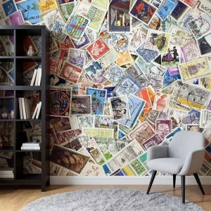 Self Adhesive Classic World Stamp Collage Mural Home Decoration Wallpaper