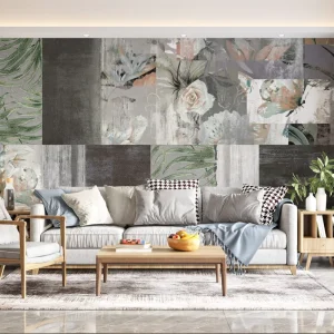 Self Adhesive Eco Friendly Silk Paper Waterproof Easy DIY Home Wall Covering Concrete Texture Green Grass Flower Butterfly