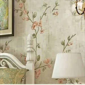Self Adhesive Eco friendly European Floral Natural Simple Elegant Non woven Wallpaper for Living Room Bedroom Household