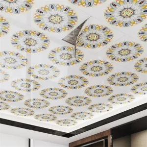 Self Adhesive Floral Tile Wallpaper Peel and Stick Faux Ceramic Tile Wall Sticker Waterproof Kitchen Backsplash Wall Covering