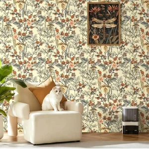 Self Adhesive Floral Wallpaper for Bedroom Chinese Wabi Sabi Botanical Design Retro Rustic Wall Paper for Interior Decoration
