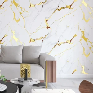 Self-Adhesive Gold Foil Coated Tile Wallpaper Roll, Water-Resistant Moisture-Proof for Bathroom Refresh Bedroom Wall Decor