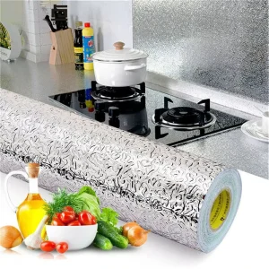 Self Adhesive Kitchen Oil proof Anti fouling Heat Resisting Aluminum Stickers Foil Gas Stove Cabinet Hearth Kitchen Wallpapers