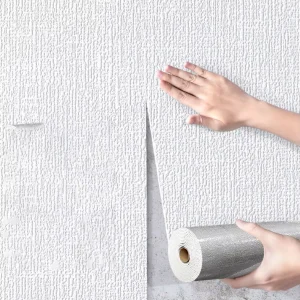 Self-Adhesive Linen Textured Wallpaper Roll Thick Waterproof Solid Color Foam Wall Sticker for Warm Home Background Decor