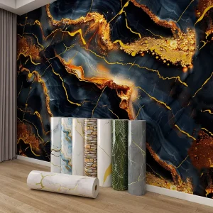 Self-Adhesive Marble Effect Wallpaper Roll Waterproof PVC Stone Wall Sticker for Kitchen Countertop Backsplash