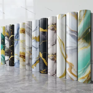 Self Adhesive Marble Tile Sticker Roll Waterproof Moisture Proof PVC Wallpaper for Bathroom and Kitchen Wall