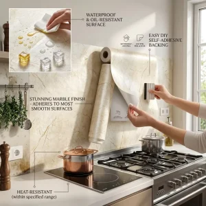Self Adhesive Marble Wallpaper Thickened PVC Wall Stickers for Home Kitchens and Bathrooms