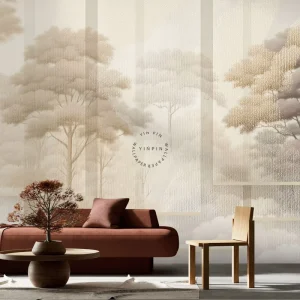Self Adhesive Modern Embossed Waterproof Botanical Wallpaper Abstract Nostalgic Forest Landscape Art Mural Easy Bedroom Living