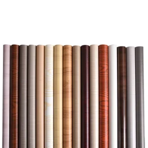 Self Adhesive Modern Embossed Wood Grain PVC Wallpaper for Home Kitchen Furniture with Vacuum Membrane Press Roll Door Film