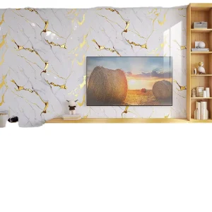 Self Adhesive Modern Geometric Gold Foil Hot Stamping Roll Tile Stickers Waterproof Wall Decor for Bathroom and Living Room