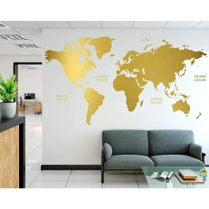 Self Adhesive PVC Mural Wallpaper Stickers Household Wall Decoration World Map Design 3D Customized Size