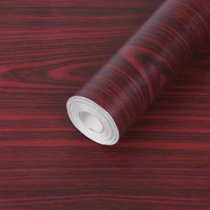 Self-Adhesive PVC Red Wood Grain Wallpaper Rolls Decoration for Home