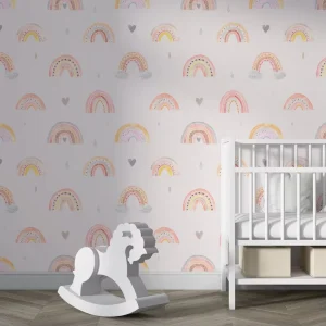 Self-Adhesive Rainbow Cloud Wallpaper for Kids Room, Pink Cartoon Wall Mural for Girls Bedroom, Eco-Friendly Nursery Decor