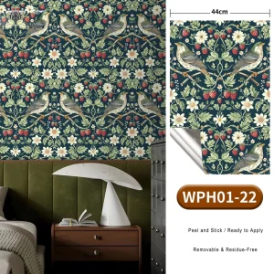 Self Adhesive Vintage Wallpaper Morris Style Floral Bird Pattern Waterproof Vine Acanthus Leaf for Furniture Cabinet Renovation