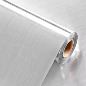 Self-Adhesive Vinyl Wrap Wall Paper Sticker Silver Metallic Stainless Cabinet Doors Decorative Films Wallpaper Rolls