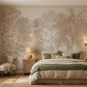 Self Adhesive Waterproof Eco Friendly Custom Size Modern Forest Animals Deer Mural Bedroom Living Room Wall Paper Muted Brown