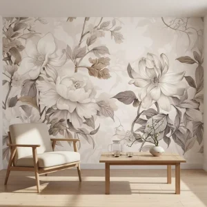 Self Adhesive Waterproof Eco Friendly Modern Botanical Paper Wallpaper Beige Peony Floral Mural for Bedroom Living Room