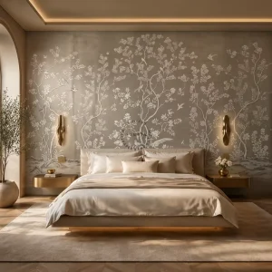 Self Adhesive Waterproof Elegant Chinoiserie Birds Floral Mural Champagne Gold Botanical Wallpaper Luxury Wall Decor