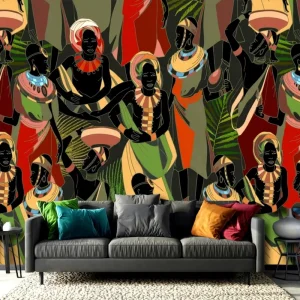 Self Adhesive Waterproof Ethnic Black Art Living Room Wall Decor Vibrant Boho African Tribal Women Mural Wallpaper