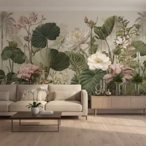 Self Adhesive Waterproof Home Indoor Wall Decoration Lush Tropical Flower Palm Tree Jungle Plant Landscape Wallpaper Mural
