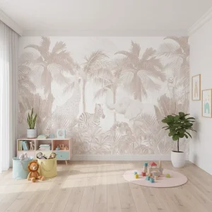 Self Adhesive Waterproof Home Kid’s Room Wall Covering Decoration Brown Tropical Jungle Vintage Animal Mural Wallpaper