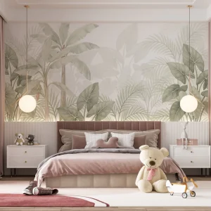 Self Adhesive Waterproof Home Kid’s Room Wall Covering Decoration Light Green Tropical Jungle Plant Mural Wallpaper