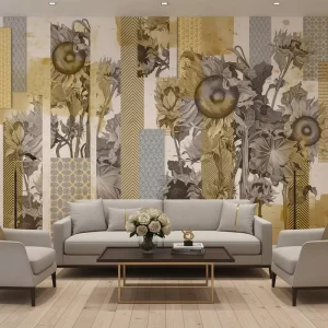 Self Adhesive Waterproof Home Wall Decoration Geometric Pattern Sunflower Floral Mural Wallpaper