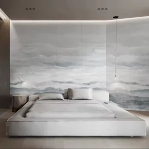 Self Adhesive Waterproof Kitchen Wallpaper Ink Wash Landscape Mural Misty Mountain Cloud Feature Wall Decor Commercial Space