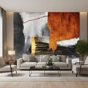 Self Adhesive Waterproof Modern Bedroom Wall Decoration Orange and Gold Geometric Pattern Abstract Art Mural Wallpaper