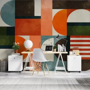 Self Adhesive Waterproof Modern Geometric Mural Wallpaper Abstract Bauhaus Style Color Block Wall Decor for Living Room
