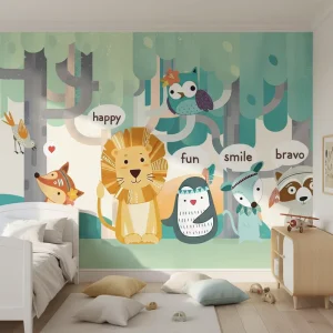 Self Adhesive Waterproof Modern Kid’s Room Bedroom Living Room Wall Decor Trees and Animals Children Mural Wallpaper