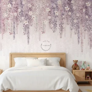 Self Adhesive Waterproof Mould Proof Custom Size Eco-Friendly Girl’s Room Wall Decoration Hanging Soft Purple Pink Blooming