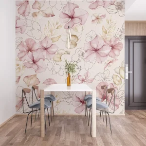 Self Adhesive Waterproof Mould Proof Modern Embossed Easy DIY Bedroom Wall Decoration Soft Pink Floral Watercolor Mural