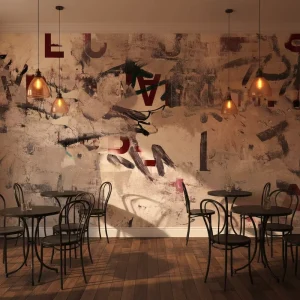 Self Adhesive Waterproof Mural Beige Letter Abstract Texture Wallpaper for Coffee Shop Wall Decoration