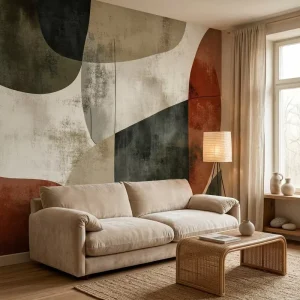 Self Adhesive Waterproof Olive Green Retro Distressed Texture Abstract Organic Geometric Mural Wallpaper for Home Wall Decor