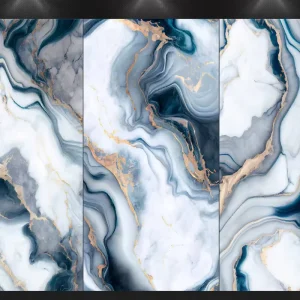 Self Adhesive Waterproof PVC Wallpaper Blue White Marble Design Gold Streaks Easy Peel Stick Luxurious Artistic Kitchen Hall